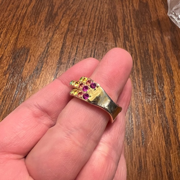 Kurt Geiger Triple Rainbow Ring with Multicolor Gemstones Size 9 - Picture 7 of 7